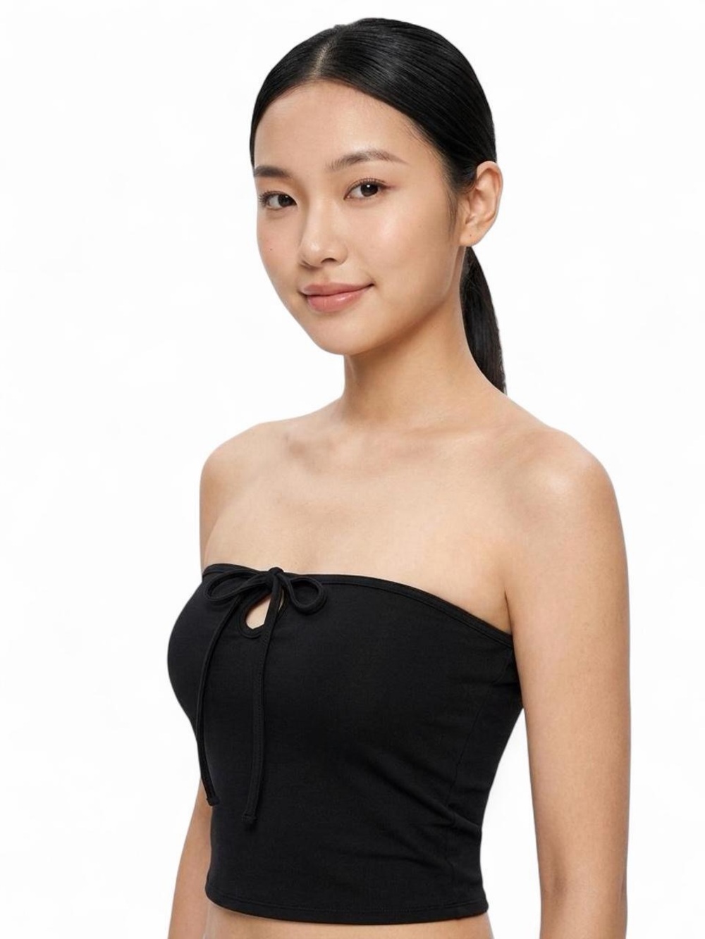 Brandy Melville Black Strapless Bow Tube Top One Size Coquette